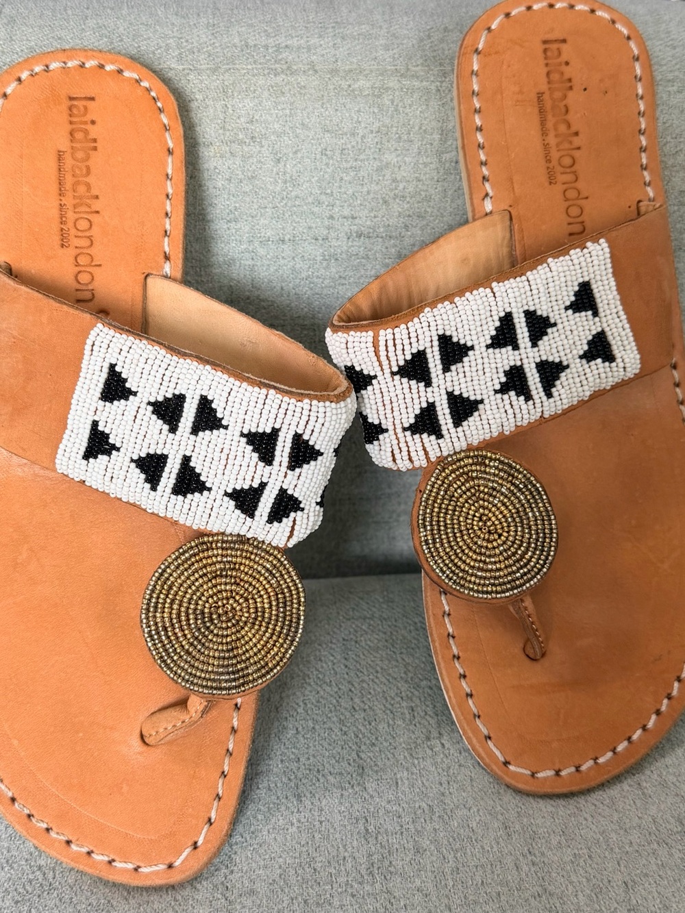 Laidback London Heron Beaded Tan Leather Sandals – EU 38 / US 7